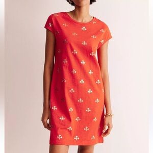 Boden Orange Dress with White Floral Pattern